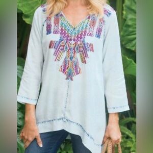 Soft Surroundings Mixteca Denim Embroidered Tunic
